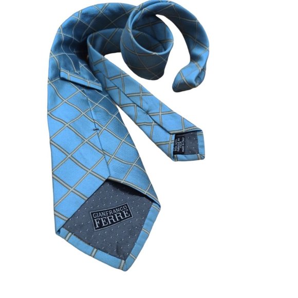 GIANFRANCO FERRE Blue Plaid Silk Tie ITALY 60"/ 3.7" EC - Picture 5 of 7